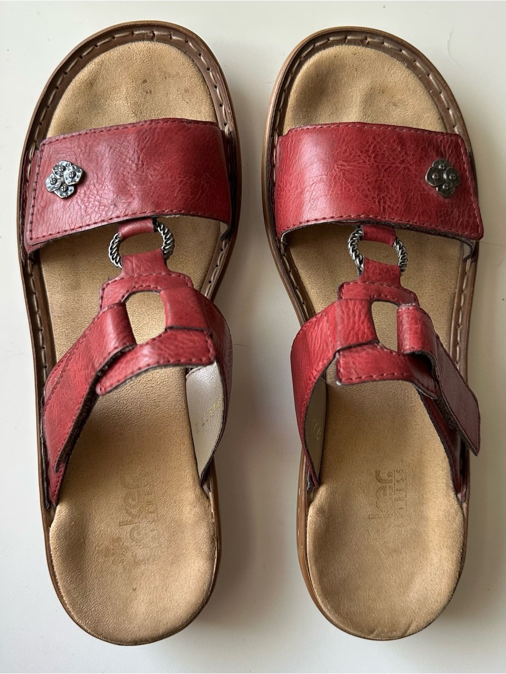 Rieker Antistress Sandals Womens 41 Slide Two Straps Slip On Mules Comfort Red